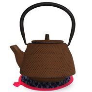 Nanbu Tekki Tetsubin Teapot Kettle w/ Stainless Steel Mesh Infuser Basket and Hand Made Pot Stand, Brown