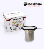 the Grindstone, Universal Tea Infuser, Easy Brewing of Loose Leaf Teas, Stainless Steel with Black Lid (New Item)
