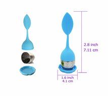 NELPLA Set of 4 Color Silicone Handle Stainless Steel Strainer,Included Drip Tray - Loose Tea Steeper- Best for... N3