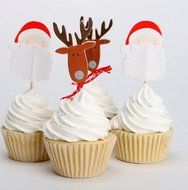Yunko 24pcs Christmas Cake Cupcake Decorative Cupcake Topper for Christmas Party Themed Party (Wrappers and Toppers) N9