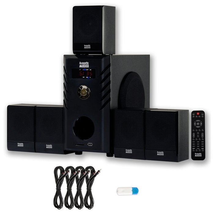 Acoustic Audio AA5104 Home Theater 5.1 Speaker System with USB Bluetooth and 4 Extension Cables N2