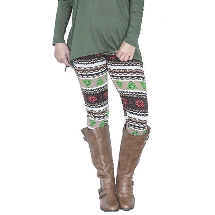 PHOTNO Women Lady Casual Skinny Christmas Print Stretchy Pants Slim Leggings N8