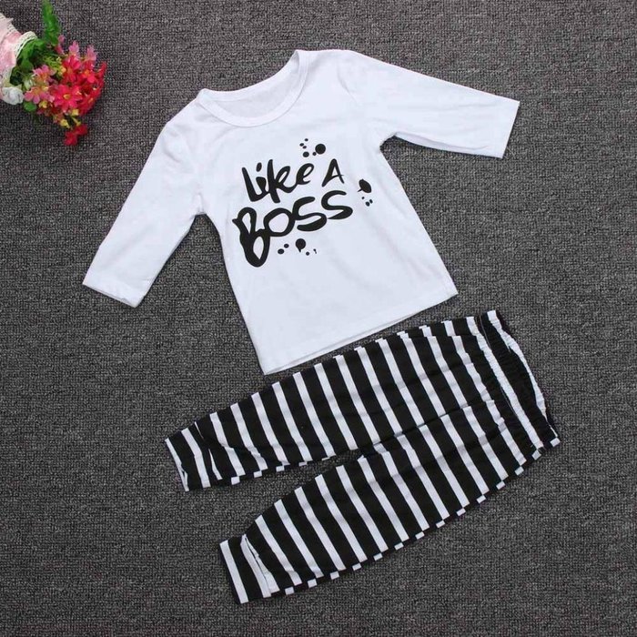 Clothes Set ,BeautyVan Kid Baby Girl Boy Set Clothes Letter Print Long Sleeve Shirt+ Stripe Pant Outfit (12M,... N4