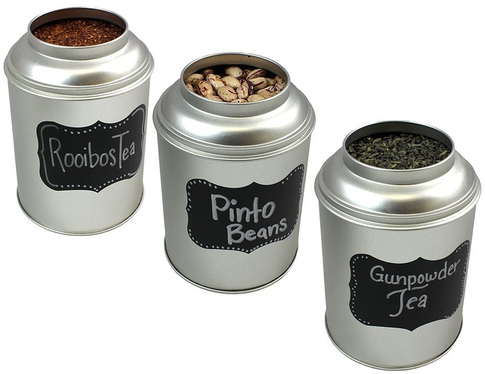 Round, Stack-able Tea Tin, With Dual Lid with Chalk Labels