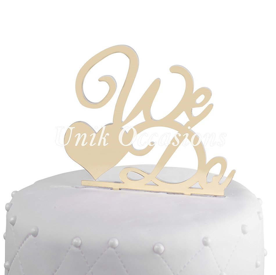 Gold Mirror Acrylic "We Do" Cake Topper N2