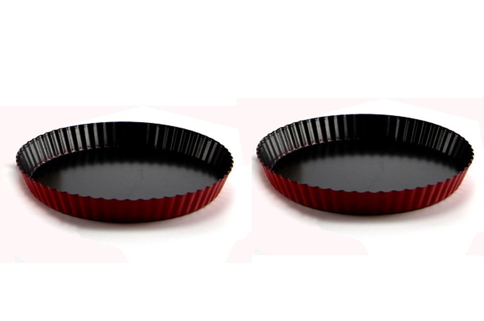 Smartkitch Set of 2 Non-stick 9 inch Pizza Pan, Quiche Pan With Removable Bottom (Red) N3