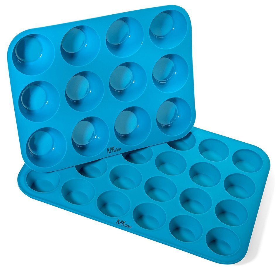 KPKitchen Silicone Muffin & Cupcake Baking Pan Set (12 & 24 Mini Cup Sizes) - BPA Free & Non Stick Dishwasher... N4