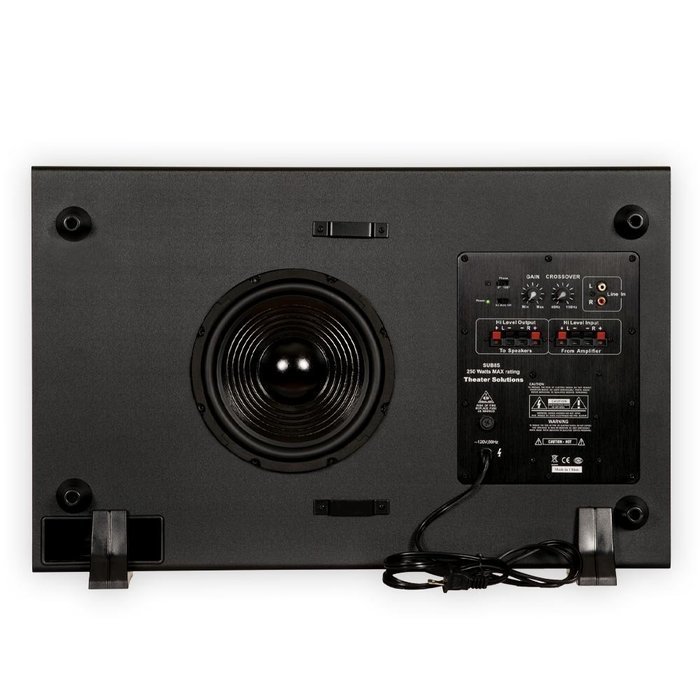 Theater Solutions SUB8S 250 Watt Surround Sound HD Home Theater Slim Powered Active Subwoofer (Black)