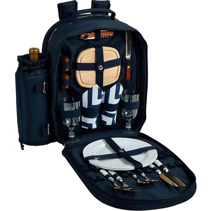 Picnic at Ascot - Deluxe Equipped 2 Person Picnic Backpack with Cooler & Insulated Wine Holder - Trellis Blue N13
