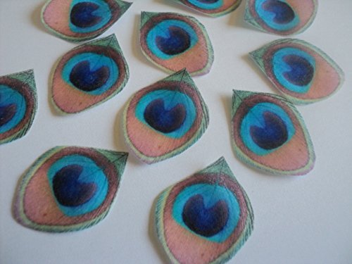 24 Mini Edible Peacock Feathers Pre-cut 1.25" Edible Feathers Decor Eyes Teal Blue Green - Perfect for Wedding... N3