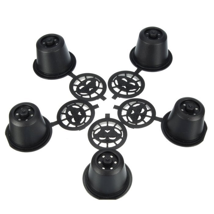 KINGSO 4pcs Reusable Coffee Capsules Cups Espresso Pods Filters For Nespresso Machines with 1pc Plastic Spoon N9