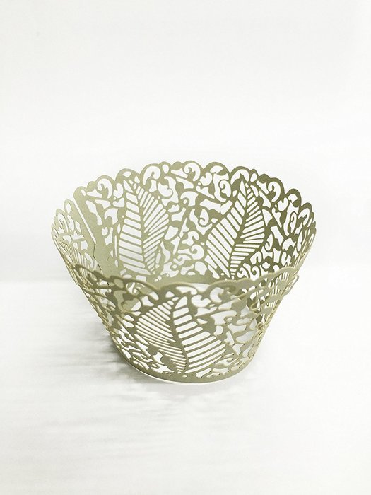 HUAL Cupcake Wrappers 50 Filigree Artistic Bake Cake Paper Cups Large leaves Lace Laser Cut Liner Baking Cup Muffin... N8