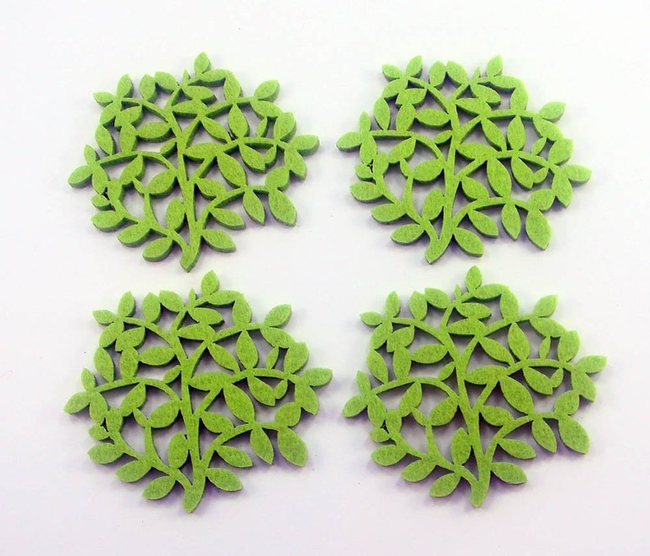 Set of 4 High Quality Felt Coasters Perfect Kitchen Decoration Green Tree N2