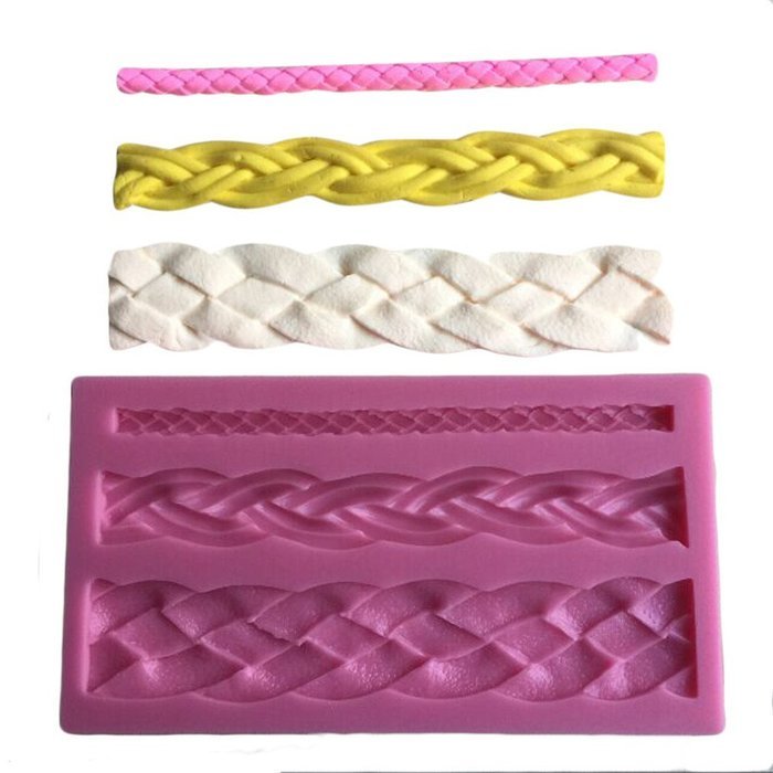 LYNCH 3 Kinds Rope Shape Silicone Mold Fondant Non-stick Cake Kitchen Tool,Pink N7