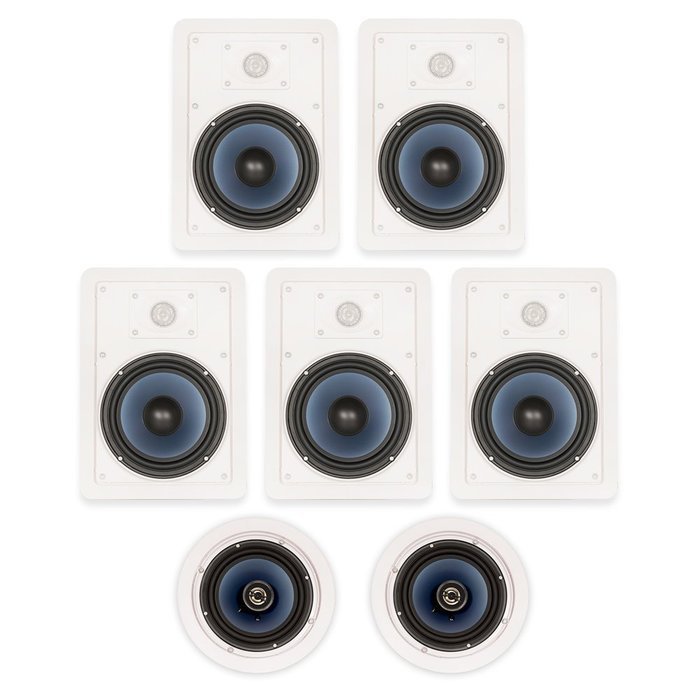 Blue Octave LH-627 In Wall and In Ceiling 6.5" Speakers Home Theater Surround Sound 7 Speaker Set