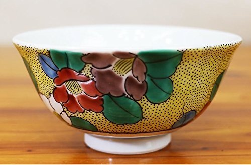 Kutani Pottery Rice Bowl Yoshidaya Colorful Flowers BI-10 From Japan