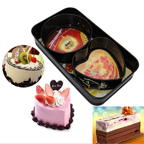 Astra shop 3 Piece Nonstick Mini Springform Pan Set | One Rectangular, One Round & One Heart-Shaped Cheesecake... N2