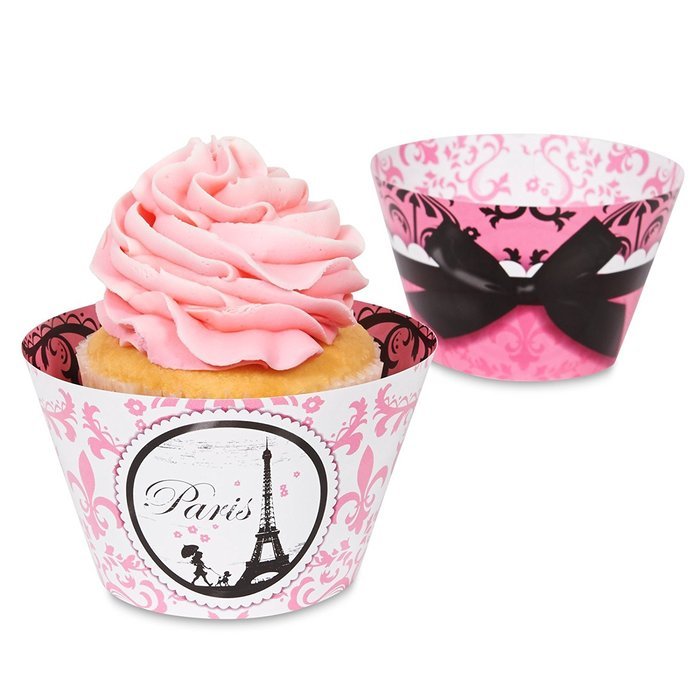 Paris Eiffel Tower Damask Party Supplies - Reversible Cupcake Wrappers (12)