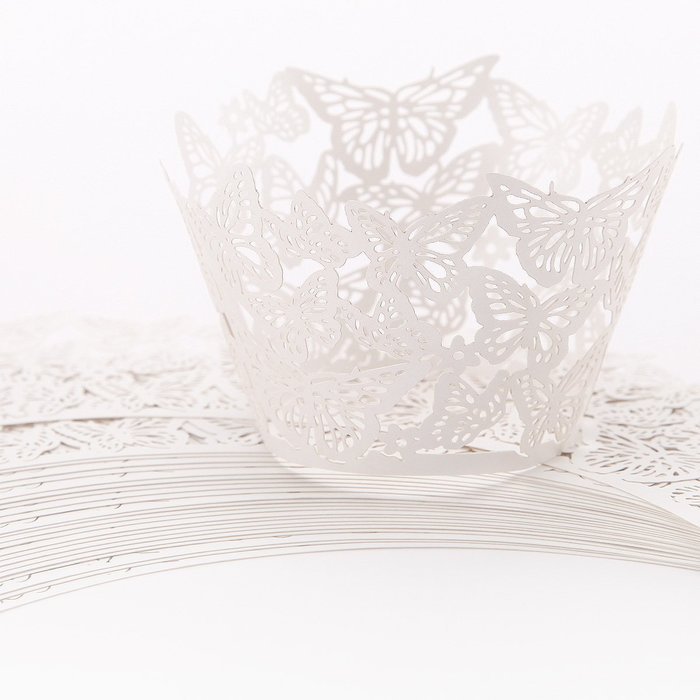 Derker 50 Pcs Laser Cut Cupcake Collars Butterfly Cupcake Wrappers Wraps Wedding Birthday Baby Shower Party Cupcake... N6