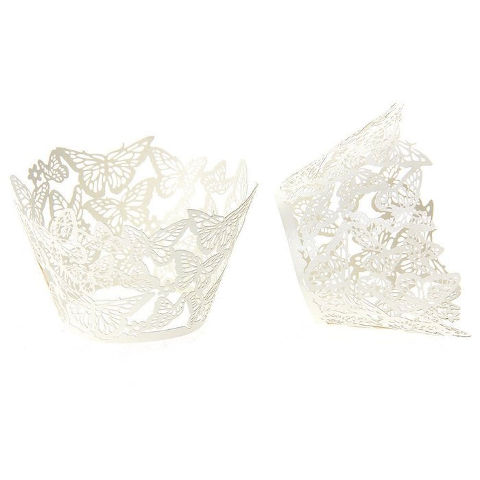 Derker 50 Pcs Laser Cut Cupcake Collars Butterfly Cupcake Wrappers Wraps Wedding Birthday Baby Shower Party Cupcake... N7