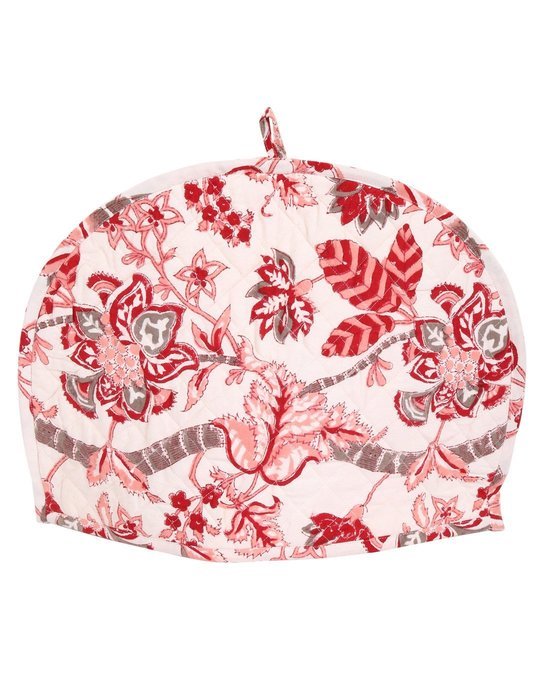 White Tea Cosy Cotton 15x11 Tea Cozy Hand Block Printed Floral By Rajrang