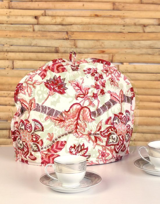 White Tea Cosy Cotton 15x11 Tea Cozy Hand Block Printed Floral By Rajrang N2