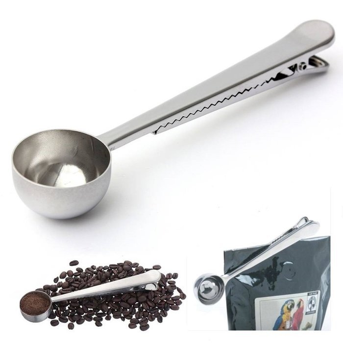 Stainless Steel Coffee Scoop 6.8-inch, Measuring Scoop Spoon with Bag Sealing Clip Good Helper, Style Universal... N6