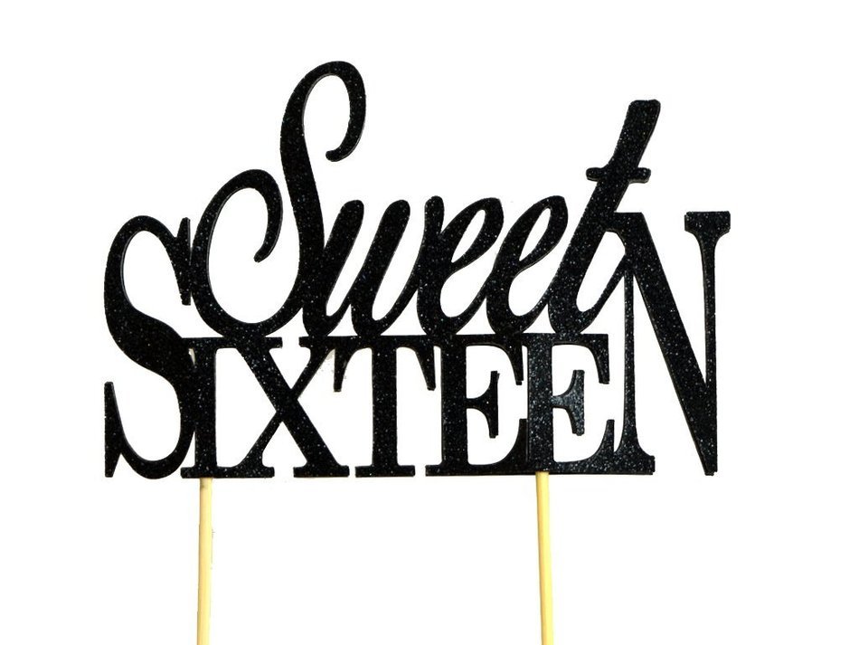 All About Details Black Sweet-sixteen Cake Topper N3