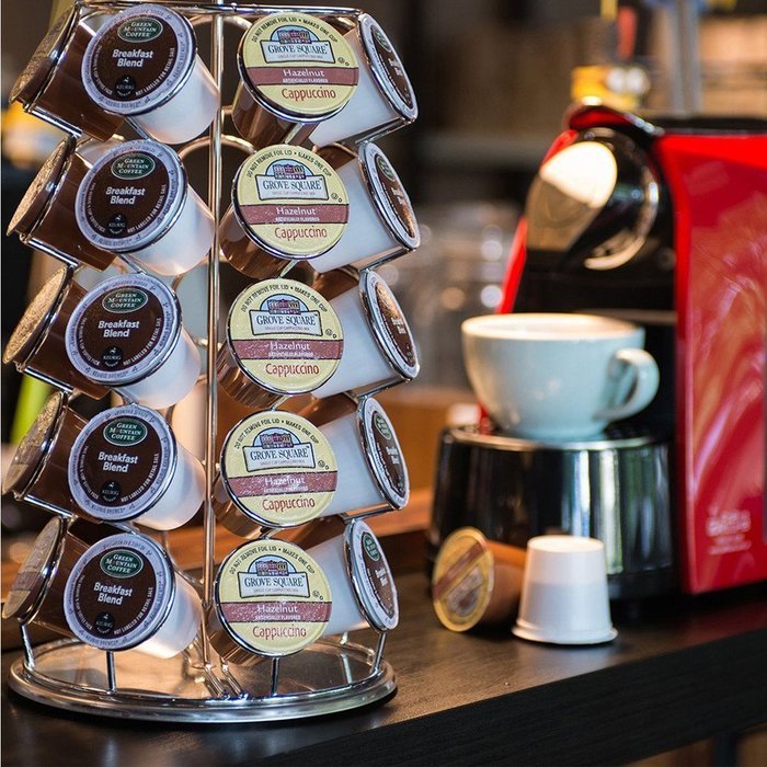 K Cup Holder, 35 Pod Capacity K-Cup Coffee Pod Storage Carousel Holder Spin Rack Coffee Pod Holder Chrome/Silver N6