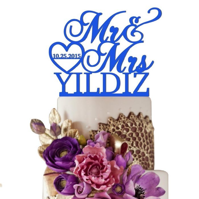Sugar Yeti Made In USA Personalized Wedding Cake Topper Mr Heart Mrs With Date #32 Gold Mirror N6