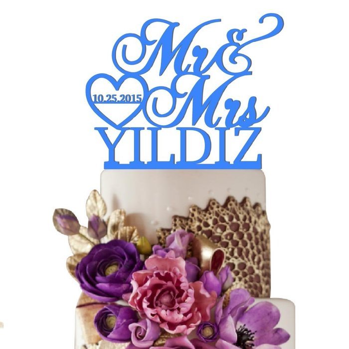 Sugar Yeti Made In USA Personalized Wedding Cake Topper Mr Heart Mrs With Date #32 Gold Mirror N7