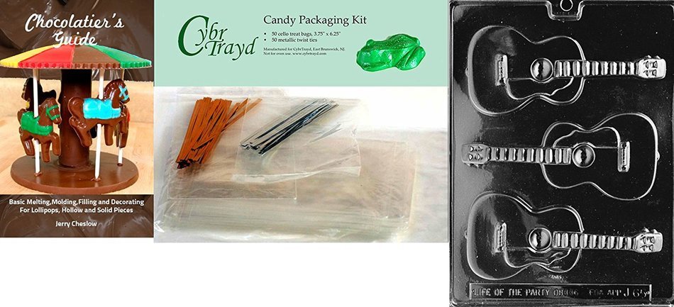 Cybrtrayd J065 Guitar Chocolate Candy Mold with Exclusive Cybrtrayd Copyrighted Chocolate Molding Instructions