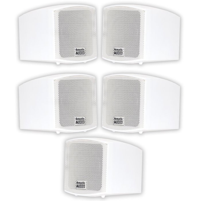 Acoustic Audio AA321W Mountable Indoor Speakers 1000 Watts White Bookshelf 5 Piece Set AA321W-5S