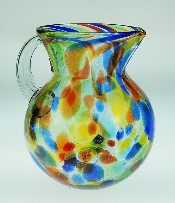 Mexican Glass Margarita or Juice Pitcher, Bola, Confetti Swirl N4