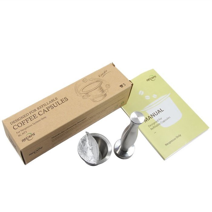 RECAPS Stainless Steel Refillable Nespresso Capsule Reusable Coffee Capsule1 + Stainless Steel Coffee Tamper1+... N2