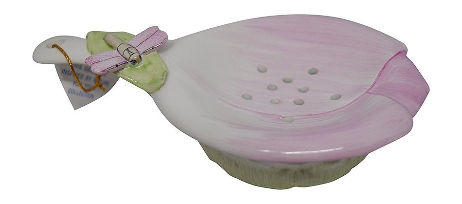 Ceramic Tea Bag Coaster Caddy With Strainer (2 pc) (Tulip w/ Dragonfly) N3