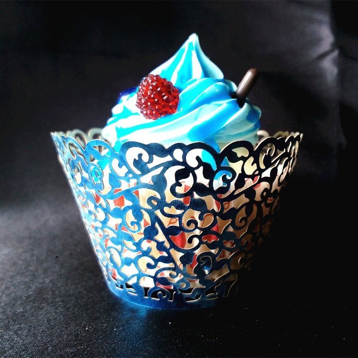 120PCS Classical Lace Cupcake Wrappers Laser Cut Wedding Decorations Wraps(Blue) N10
