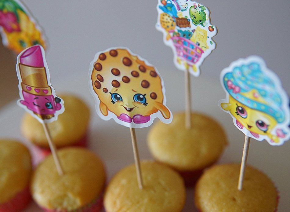 Kate & Jake Set of 24 Shopkins inspired Cupcake Toppers food picks double sided N2