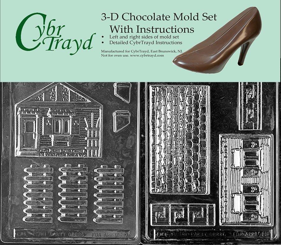 Cybrtrayd M008AB Chocolate Candy Mold, Includes 3D Chocolate Molds Instructions and 2-Mold Kit, House and Accessories