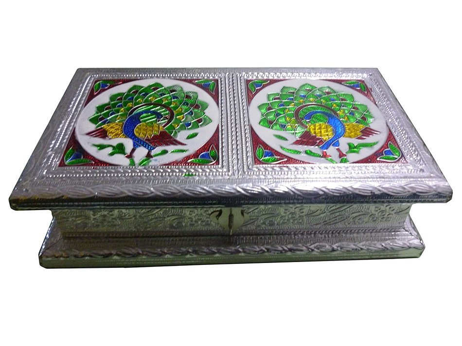 Silver Meenakari work 9X5 inch Dry fruit Box, Dry Fruit box, Dry fruit boxes, Wooden dry Fruit box, meenakari... N3