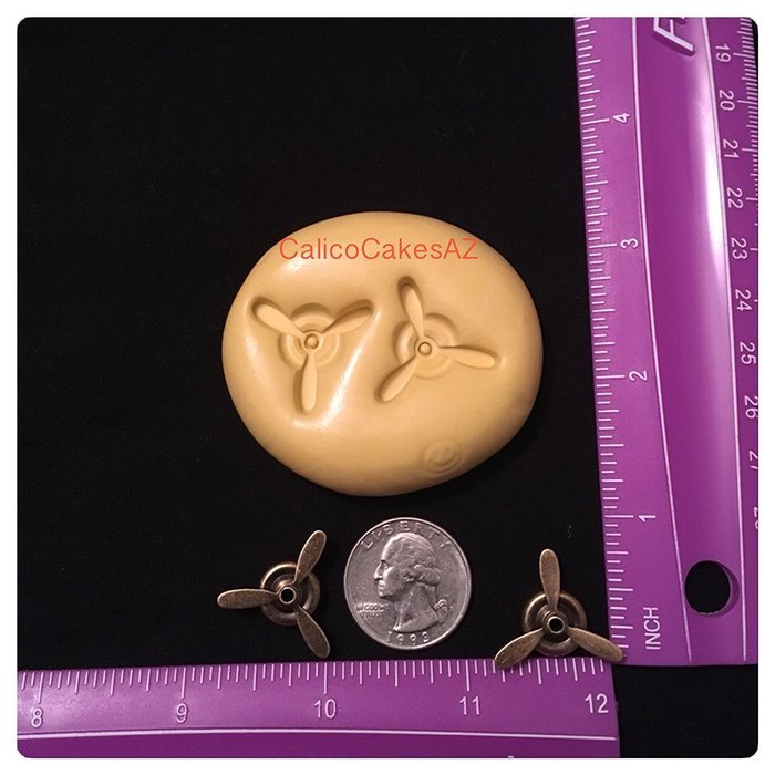 Airplane Propeller 2 Indent Fondant Mold Chocolate Candy Gumpaste Soap Resin Clay