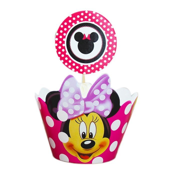 BETOP HOUSE Set of 1 Dozen Pinky Minnie Mouse White Dot Cupcake Wrappers Toppers Kit for Kids Birthday Party Baby... N3