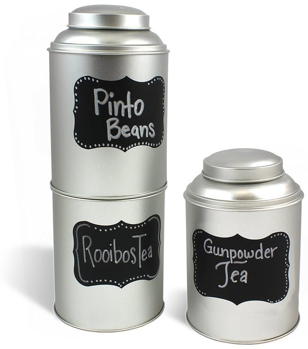 Round, Stack-able Tea Tin, With Dual Lid with Chalk Labels N2