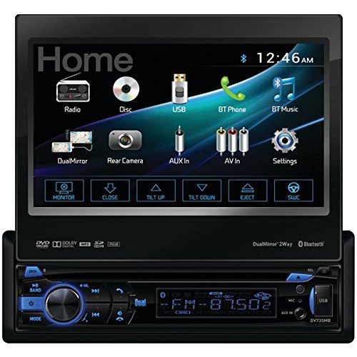 DUAL DV735MB 7" Single-DIN In-Dash DVD Receiver with Motorized Touchscreen, Built-in Bluetooth, DualMirror & HDMI...
