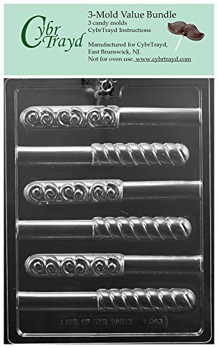 CybrTrayd M242 Swirl Pretzel Pop Assortment Chocolate Mold (Bundle of 3), Clear