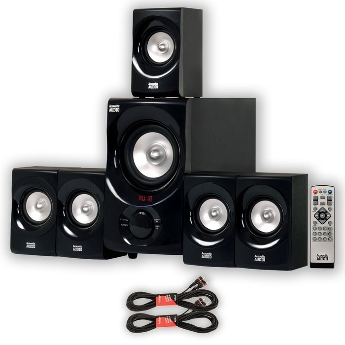 Acoustic Audio AA5171 Home Theater 5.1 Bluetooth Speaker System with FM and 2 Extension Cables
