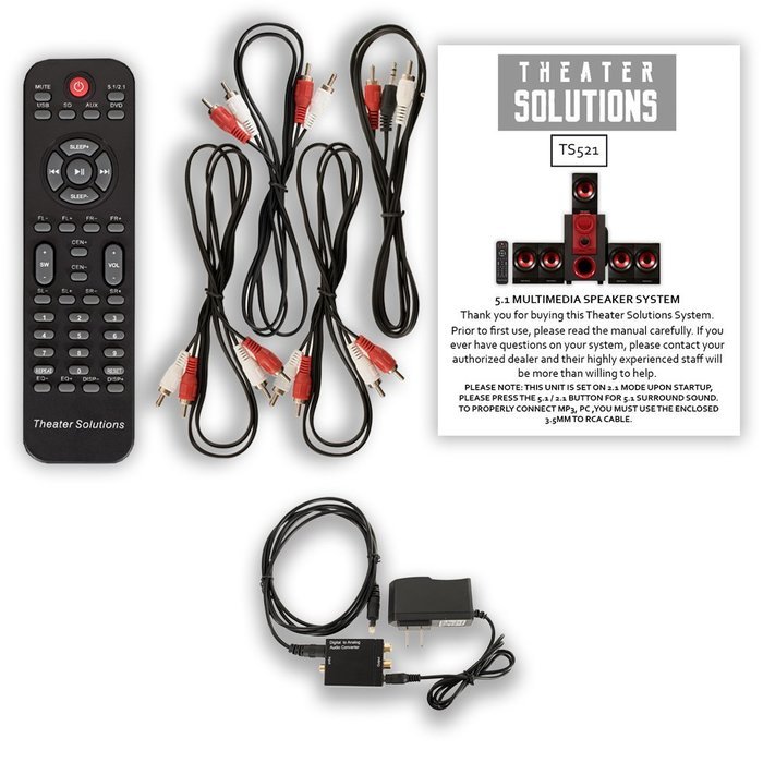Theater Solutions TS521 Home Theater 5.1 Speaker System Powered with Optical Input N2