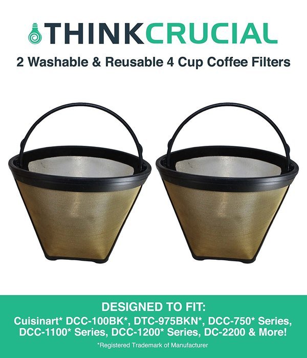2 Cuisinart GTF-4 GTF4 Gold Tone Washable & Reusable Coffee Filter for Cuisinart 4-Cup Coffeemakers, Designed... N3