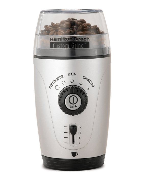 Hamilton Beach 80365 Custom Grind Hands-Free Coffee Grinder, Platinum N3