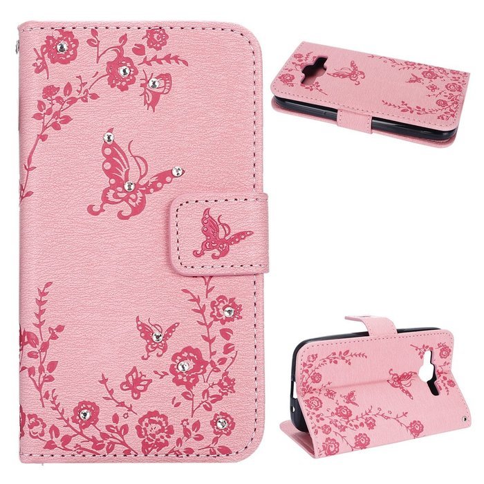 Galaxy Core Prime Wallet Case,PHEZEN Serect Garden Butterfly Flower Inlaid Shiny Glitter Diamond Pu Leather Flip... N26